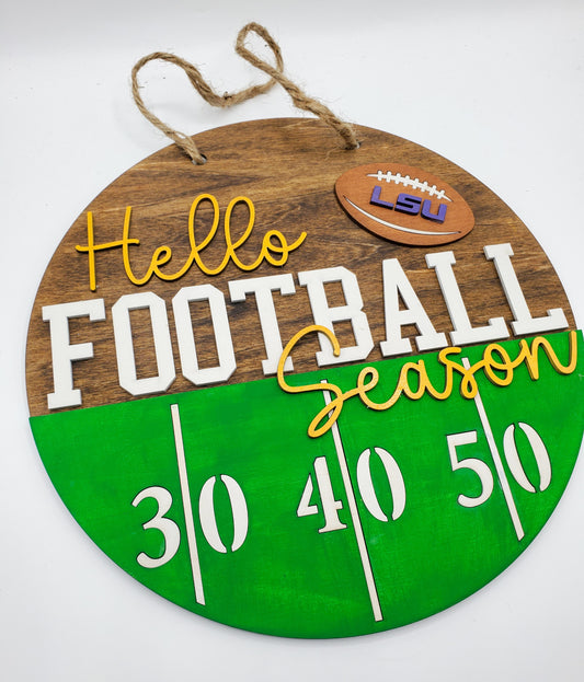 Hello Football Season Wooden Door Hanger