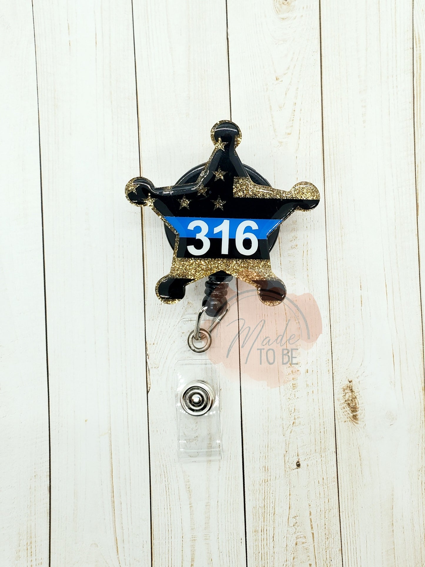 Personalized Five Point Star Blue Line Badge Reel