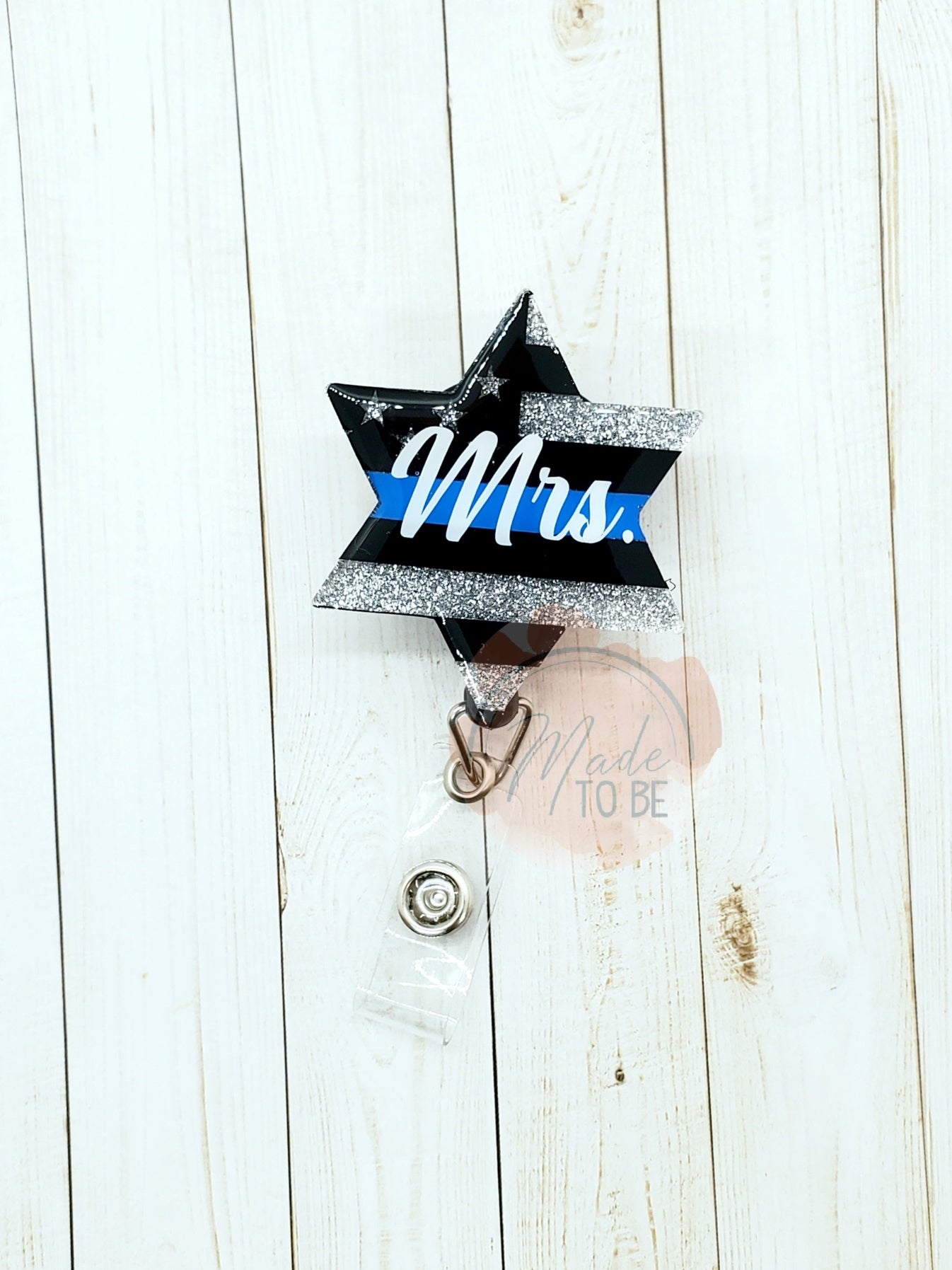 Personalized Six Point Star Blue Line Badge Reel