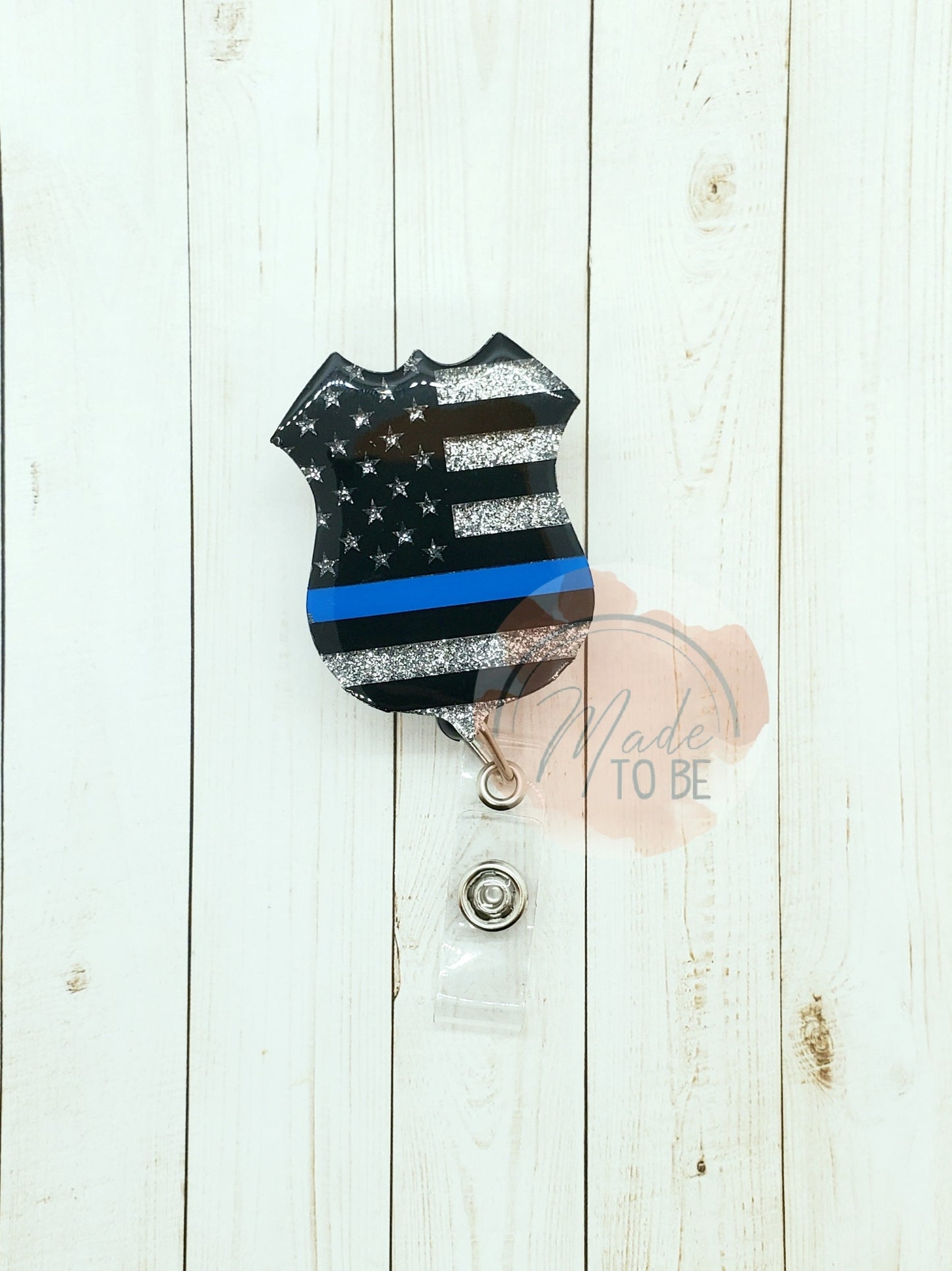 Personalized Police Badge Blue Line Badge Reel