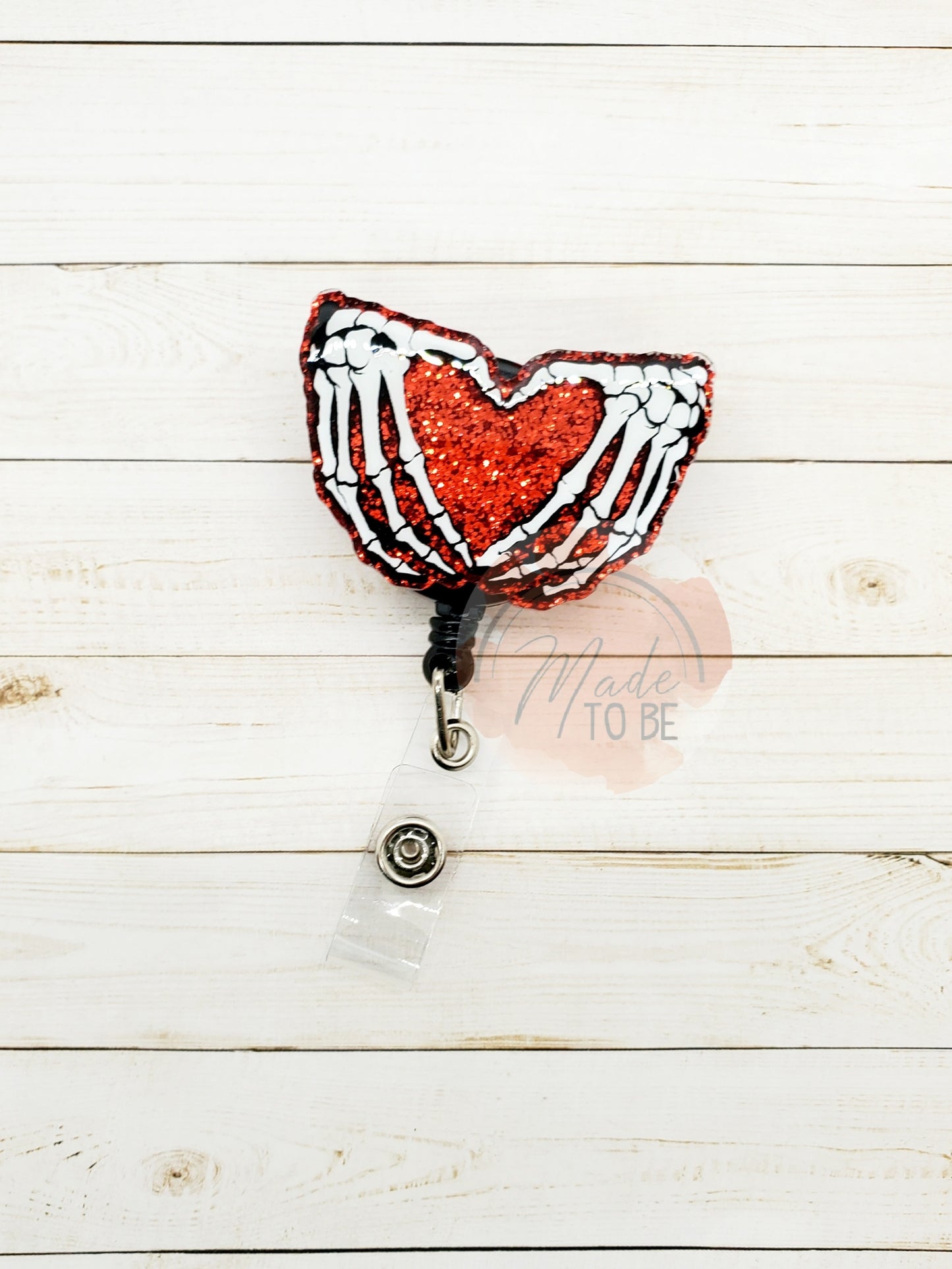 Skeleton Hands Heart Badge Reel