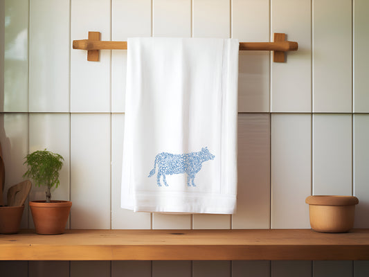 Rustic Country Cow Embroidered Flour Sack Towel