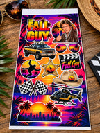 Retro television themed custom sticker sheet with sunset colors and action graphics