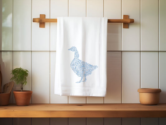 Rustic Country Embroidered Goose Flour Sack Towel