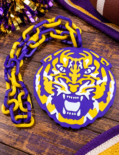 Fierce tiger face purple and gold 3D printed hype chain