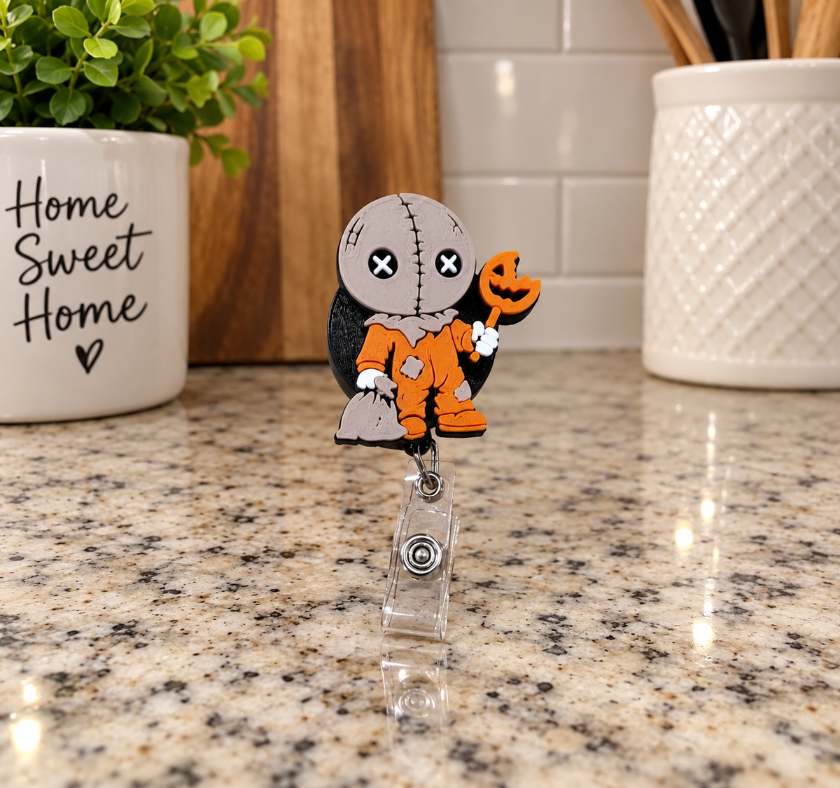 Stitched Pumpkin Halloween 3D Printed Badge Reel product photo