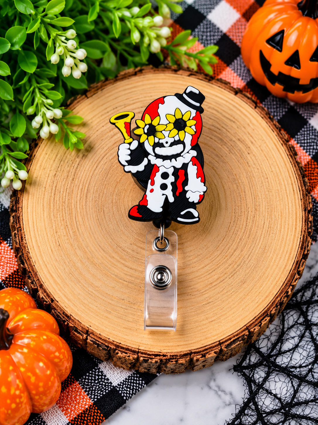 Colorful Spooky Clown 3D Printed Badge Reel product photo
