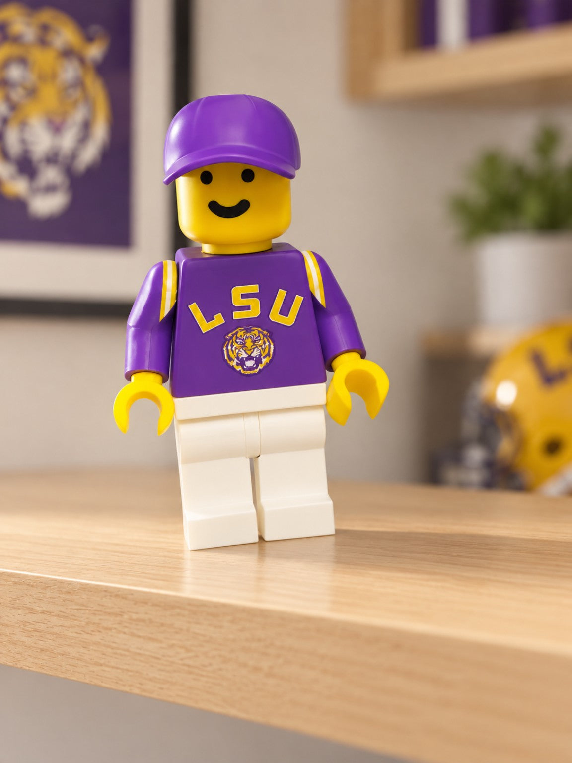 Louisiana State Tigers purple and gold 3D printed six inch brick man display figure with purple cap