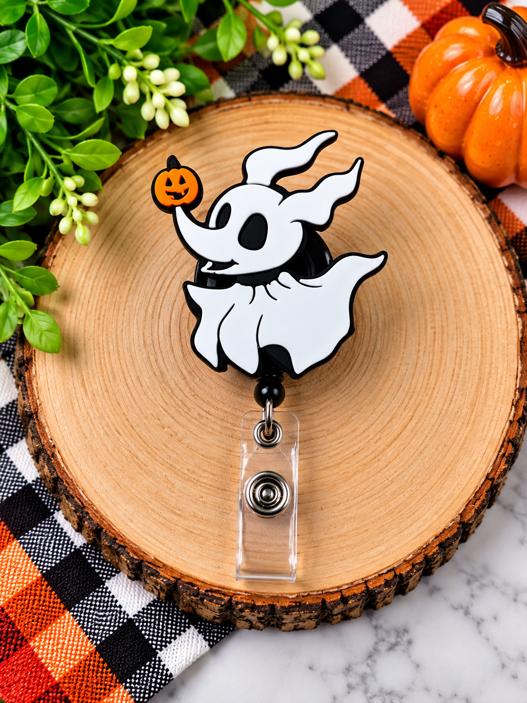 Cute Ghost Pumpkin 3D Printed Badge Reel product photo