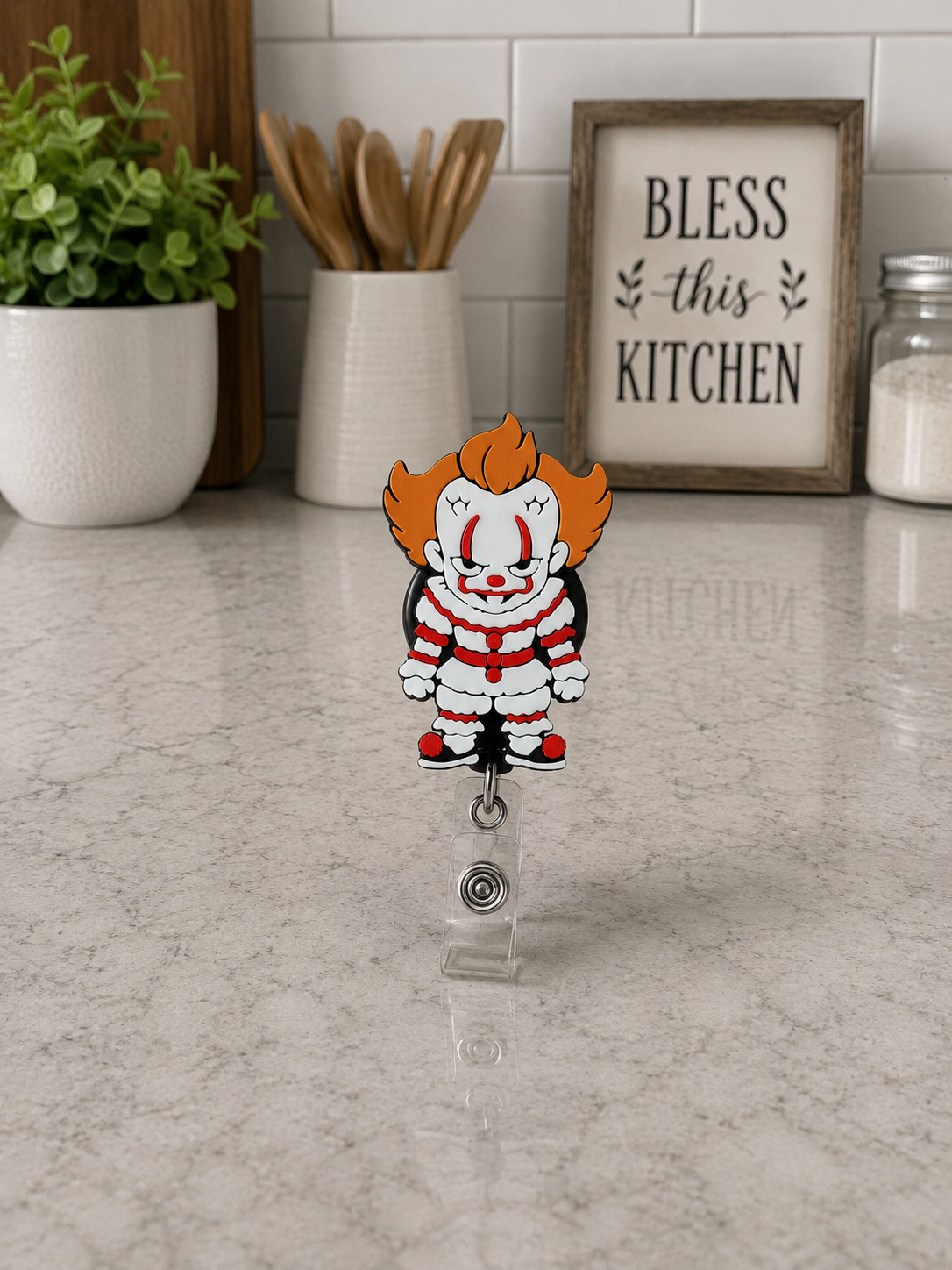Creepy Clown Halloween 3D Printed Badge Reel product photo
