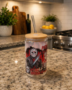 Friday the 13th Inspired Horror 16 oz Glass Can Tumbler | Slasher Fan Cup photo 2