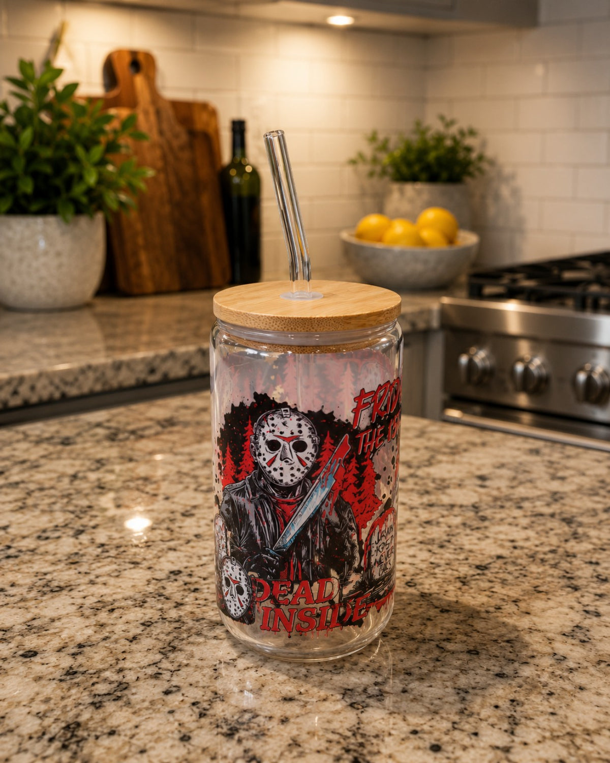 Friday the 13th Inspired Horror 16 oz Glass Can Tumbler | Slasher Fan Cup photo 2