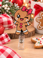 Gingerbread girl Christmas badge reel holiday product photo