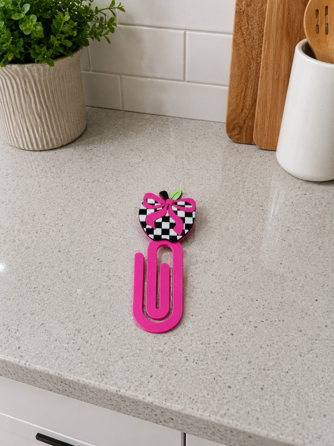 Gingham Bow Apple 3D printed paper clip bookmark