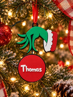 Personalized 3D printed ornament hanging on a Christmas tree