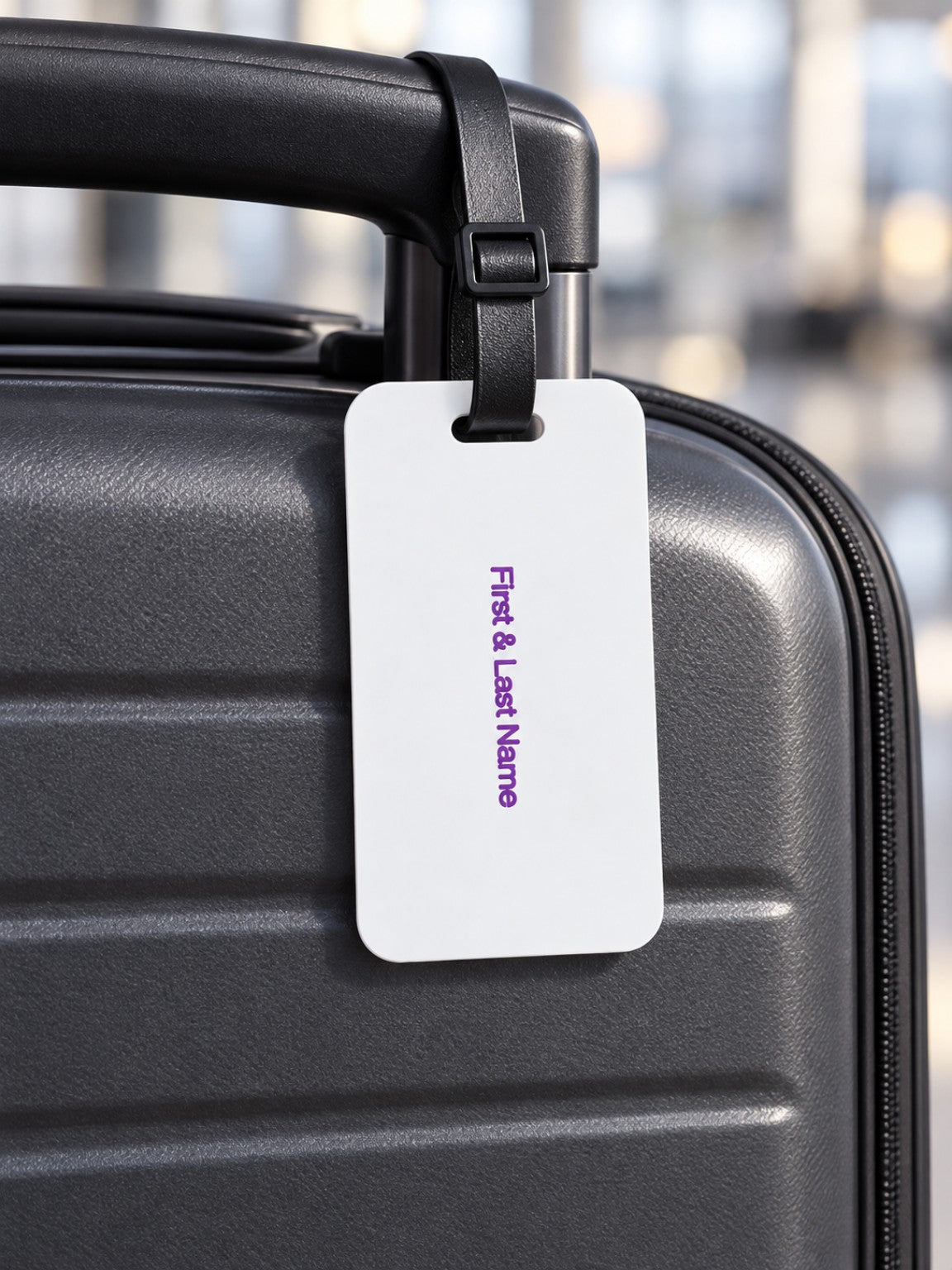 Personalized name shown on back of 3D printed luggage tag