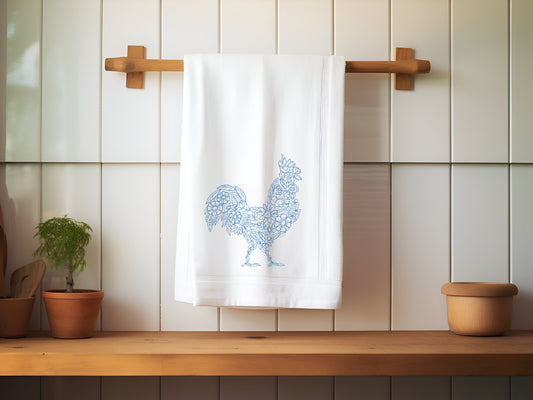 Rustic Country Embroidered Rooster Flour Sack Towel