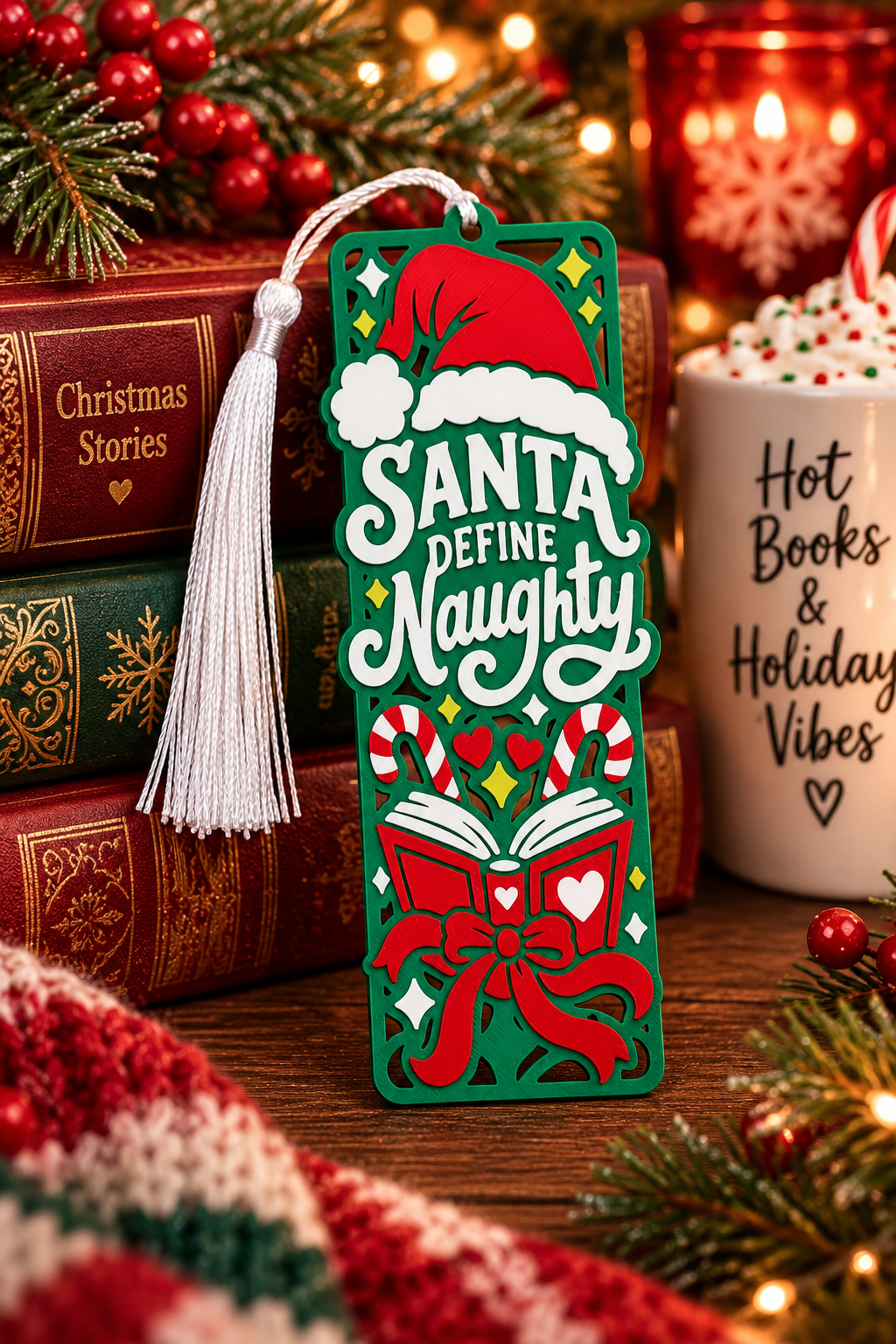 Santa Define Naughty 3D printed bookmark with tassel