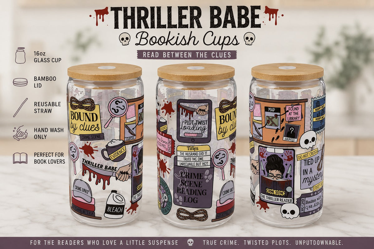 Thriller Babe Bookish 16 oz Glass Can Tumbler | Mystery Reader Cup photo 1