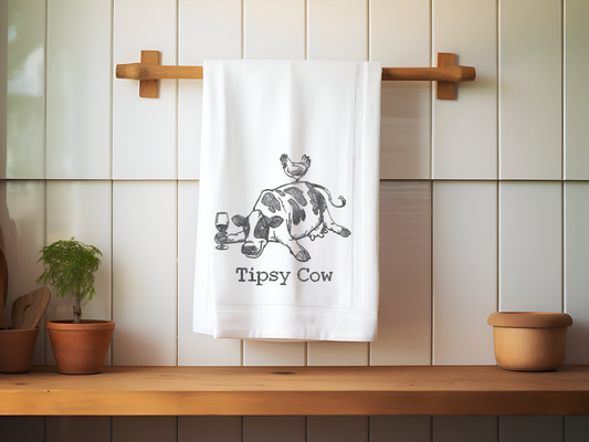 Tipsy Cow Embroidered Flour Sack Towel